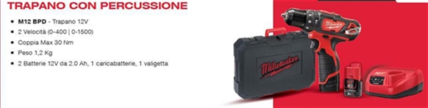 TRAPANO CON PERCUSSIONE M12 BPD-202C 2 Batterie 2,0 Ah Milwaukee