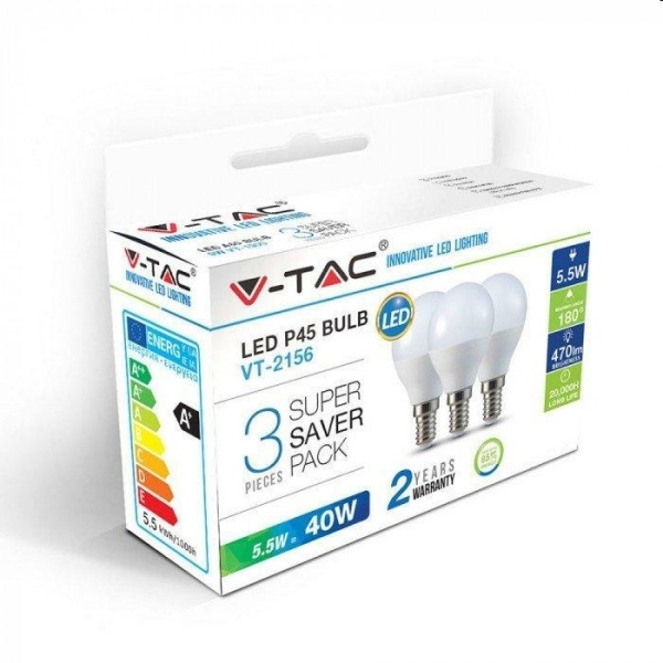 LAMPADINE LED BULB 5.5W E14 P45 4500K PACK 3
