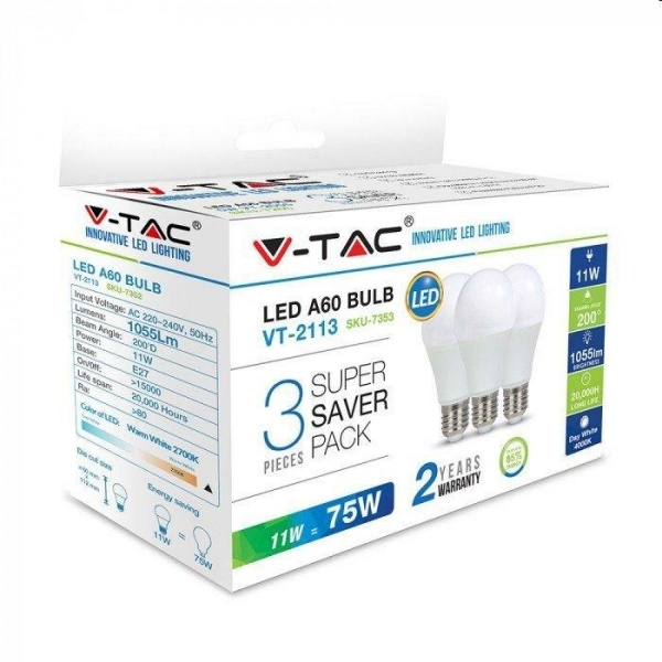 LAMPADINE LED BULB 11W E27 A60 PACK 3 2700K