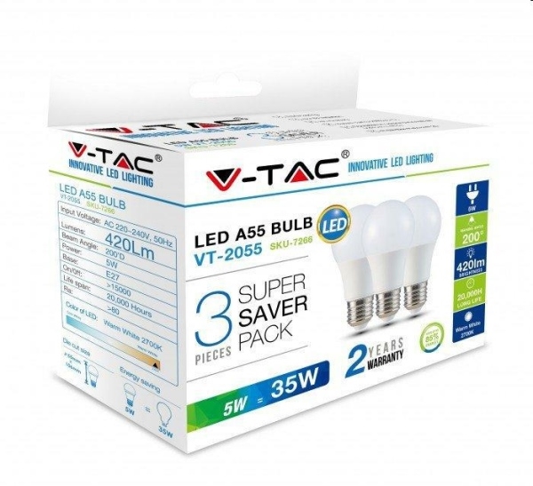 LAMPADINA LED BULB 5W E27 A55 PACK 3 3000K ****