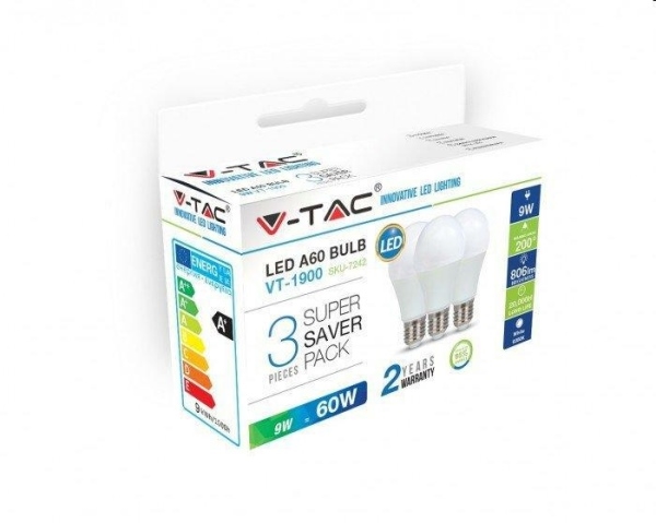 LAMPADINE LED BULB 8,5W E27 A60 PACK 3 6400K