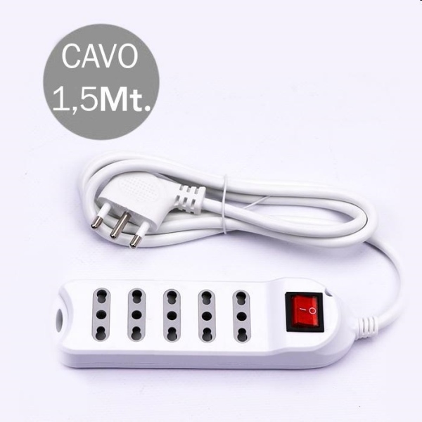 MULTIPRESA 5 POSTI 10/16A CAVO ML.1,5 CON INTERRUTTORE LUMINOSO