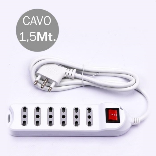 MULTIPRESA 6 POSTI 10/16A CAVO ML.1,5 CON INTERRUTTORE LUMINOSO