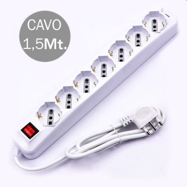 MULTIPRESA 7 POSTI 10/16A SCHUKO CAVO ML.1,5 CON INTERRUTTORE