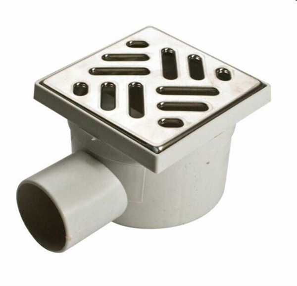 CHIUSINO SIFONATO CM.11,5X11,5 SCARICO LATERALE D.50 GRIGIO INOX