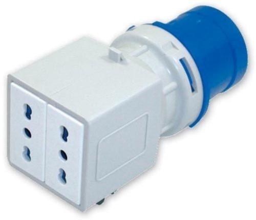 ADATTATORI SPINA IND CEE A 2P+T16A USCITA 2 BIPASSO 10/16A 1003