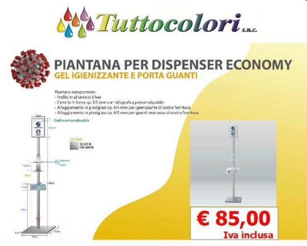 PIANTANA ECONOMY ALLUMINIO X DISPENSER 36X146 PER GEL E GUANTI