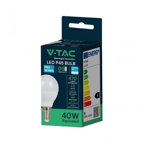 LAMPADINA LED SFERA 4,5W E14 P45 WHITE 6400K samsung