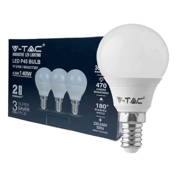 LAMPADINA LED SFERA 4.5W E14 P45 6400K PACK 3