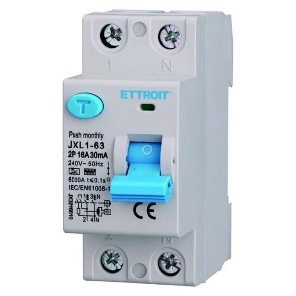 INTERRUTTORE DIFFERENZIALE PURO 2M 2P 16A 30mA 220V-6KA CURVA F