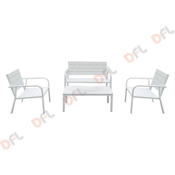 SALOTTO EFFETTO POLYWOOD 'ARBUS'1DIVANO 2SEDIE 1TAVOLO BIANCO